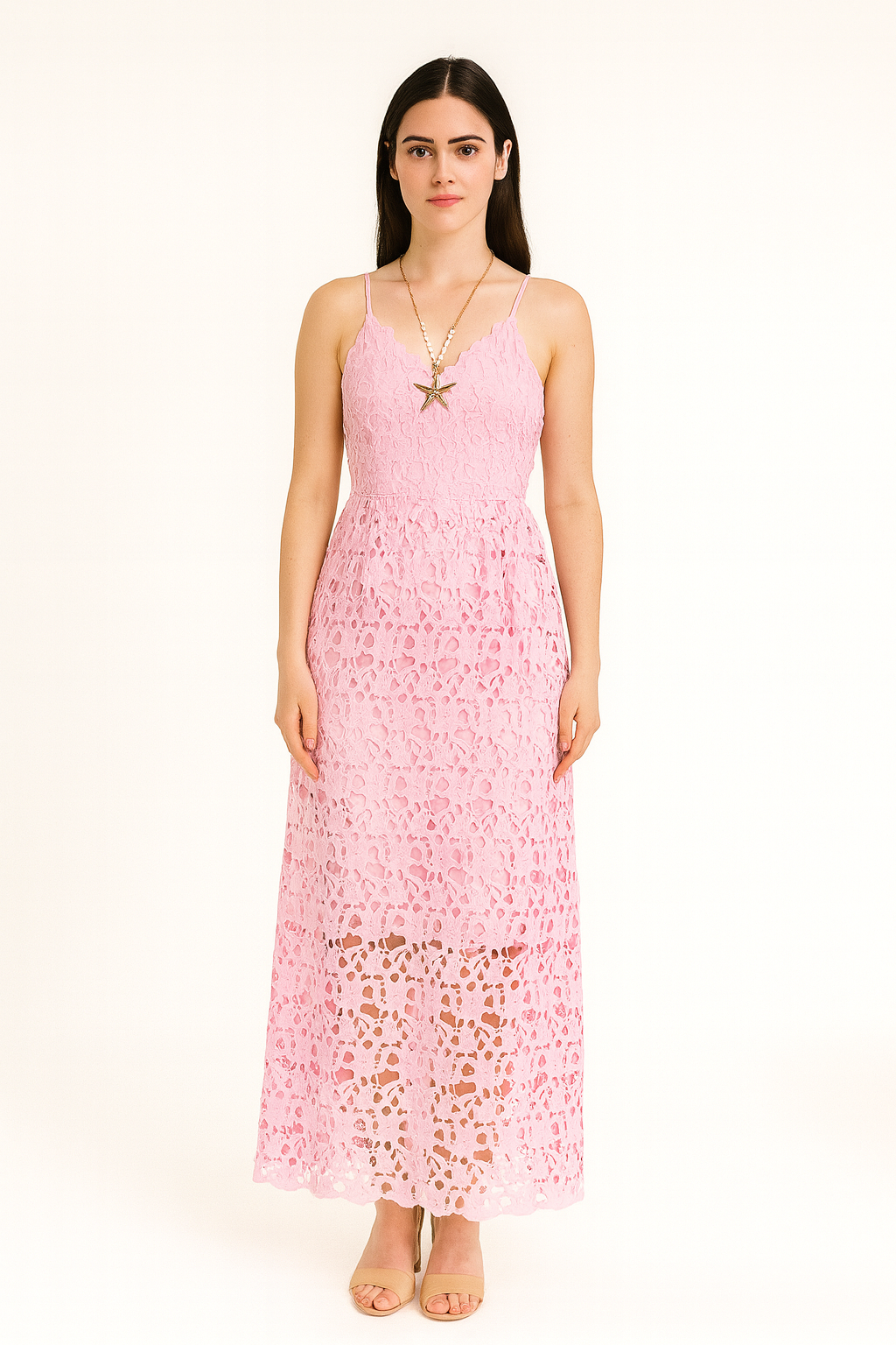 Blush Pink Lace Maxi Dress – Feminine & Elegant