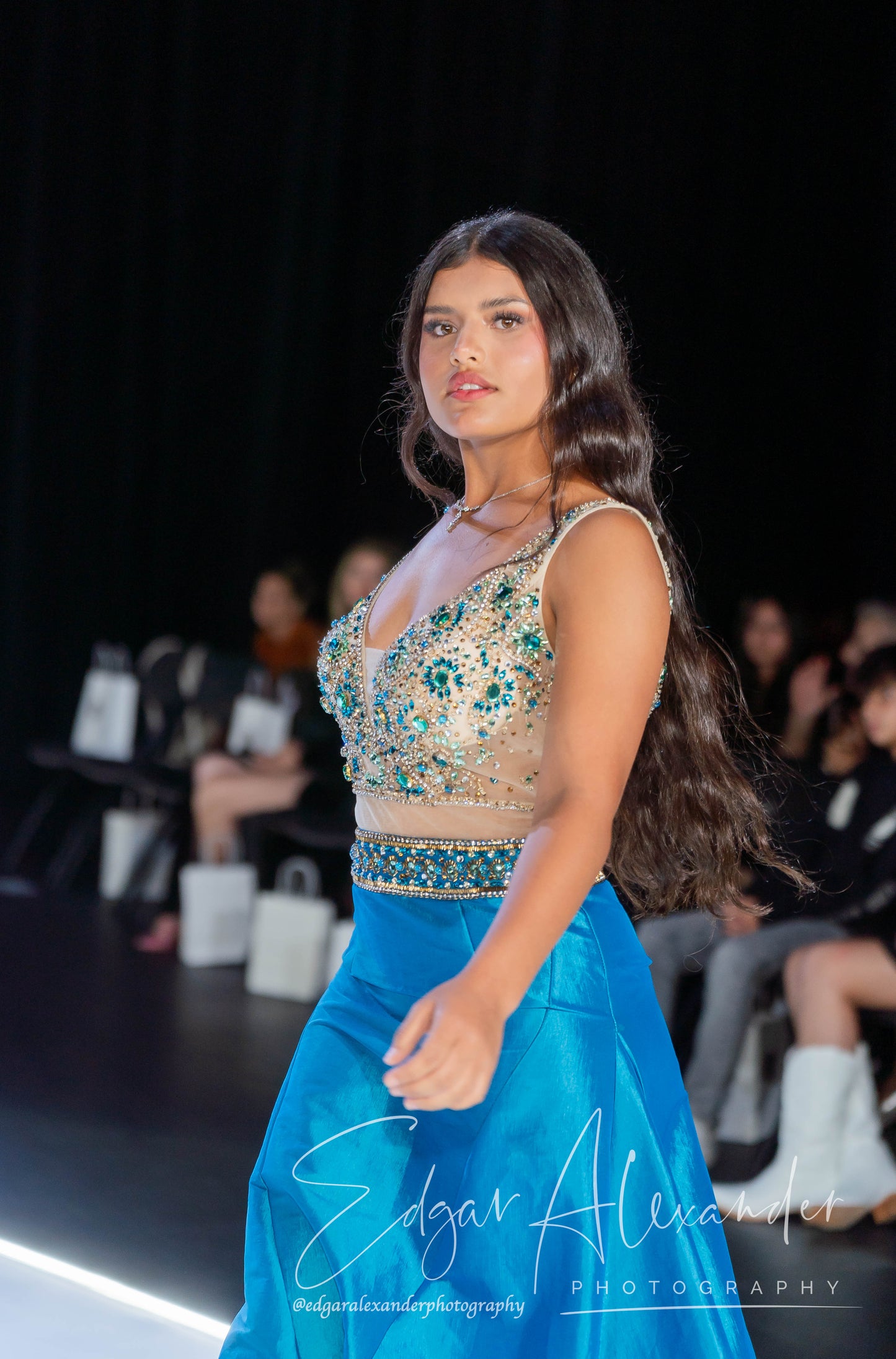 Royal Essence blue elegant long dress with stones