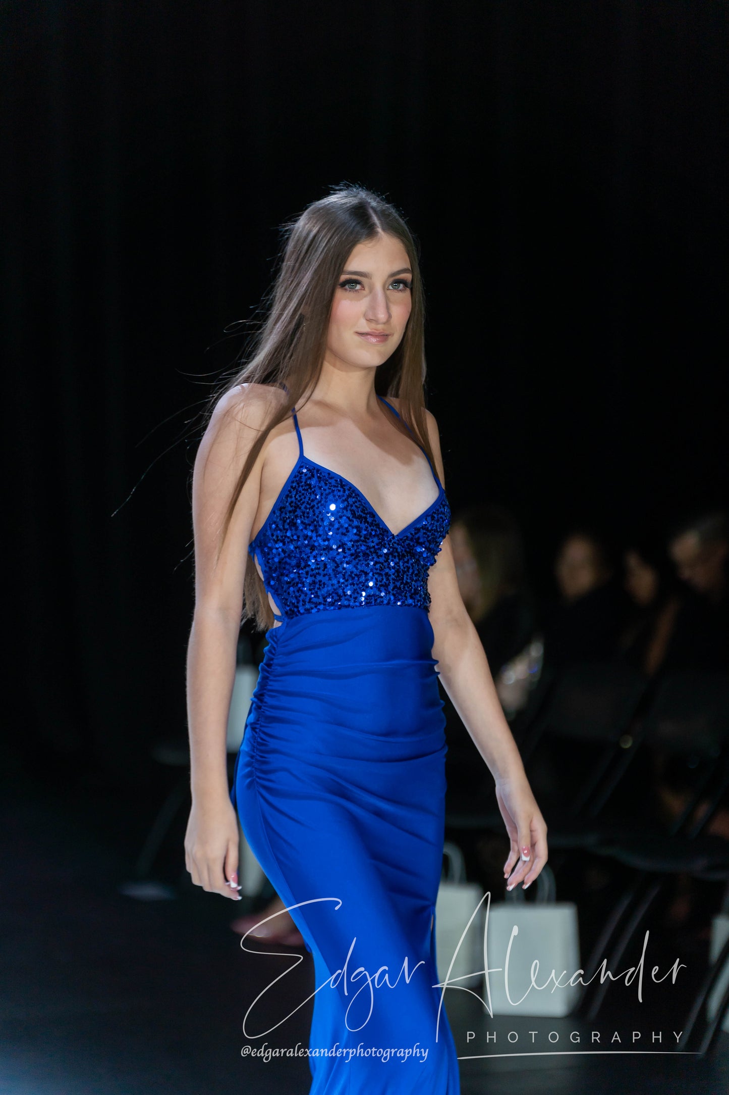 Ethereal Glow prom and elegant long dress royal blue with cut out