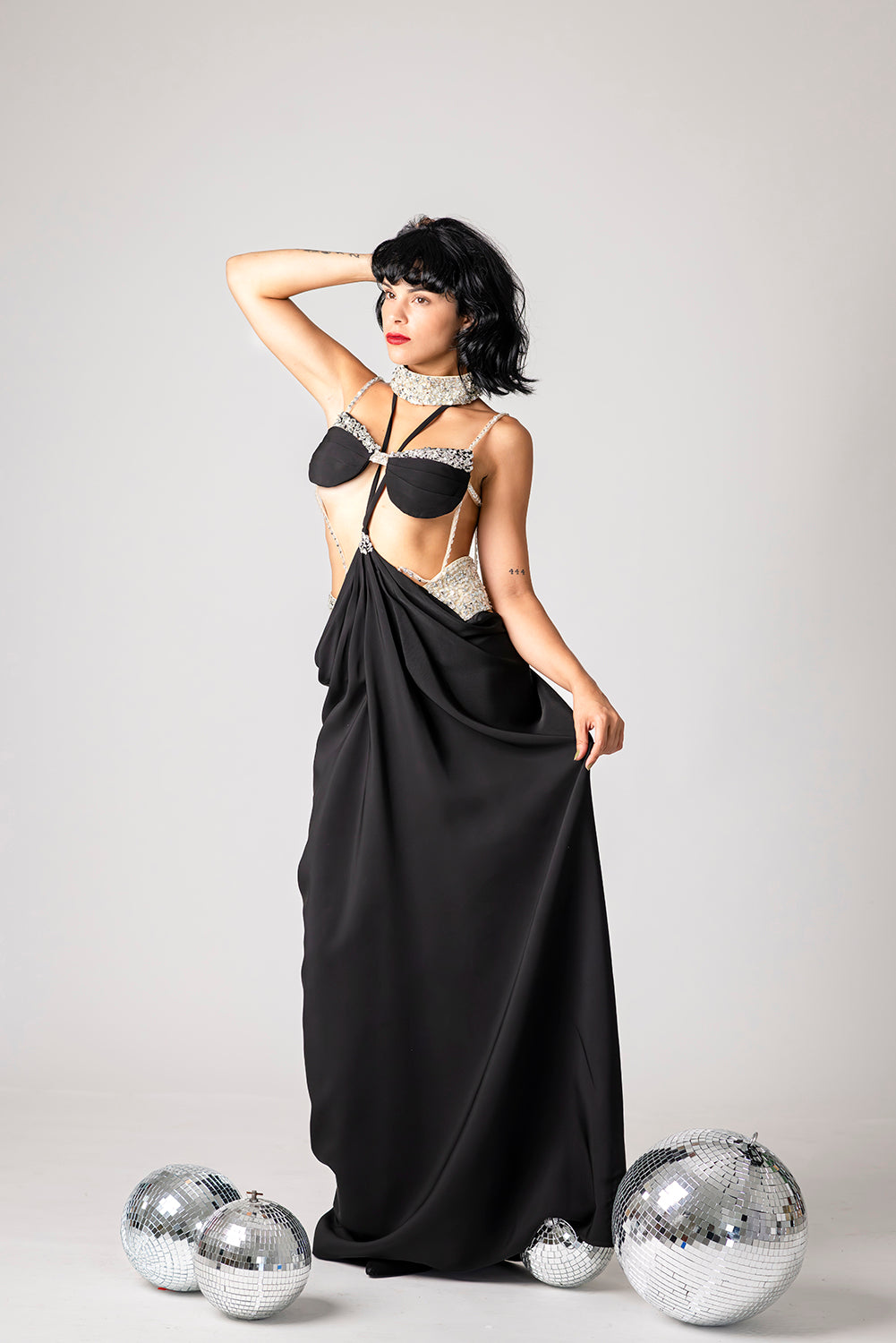 Red carpet black long dress