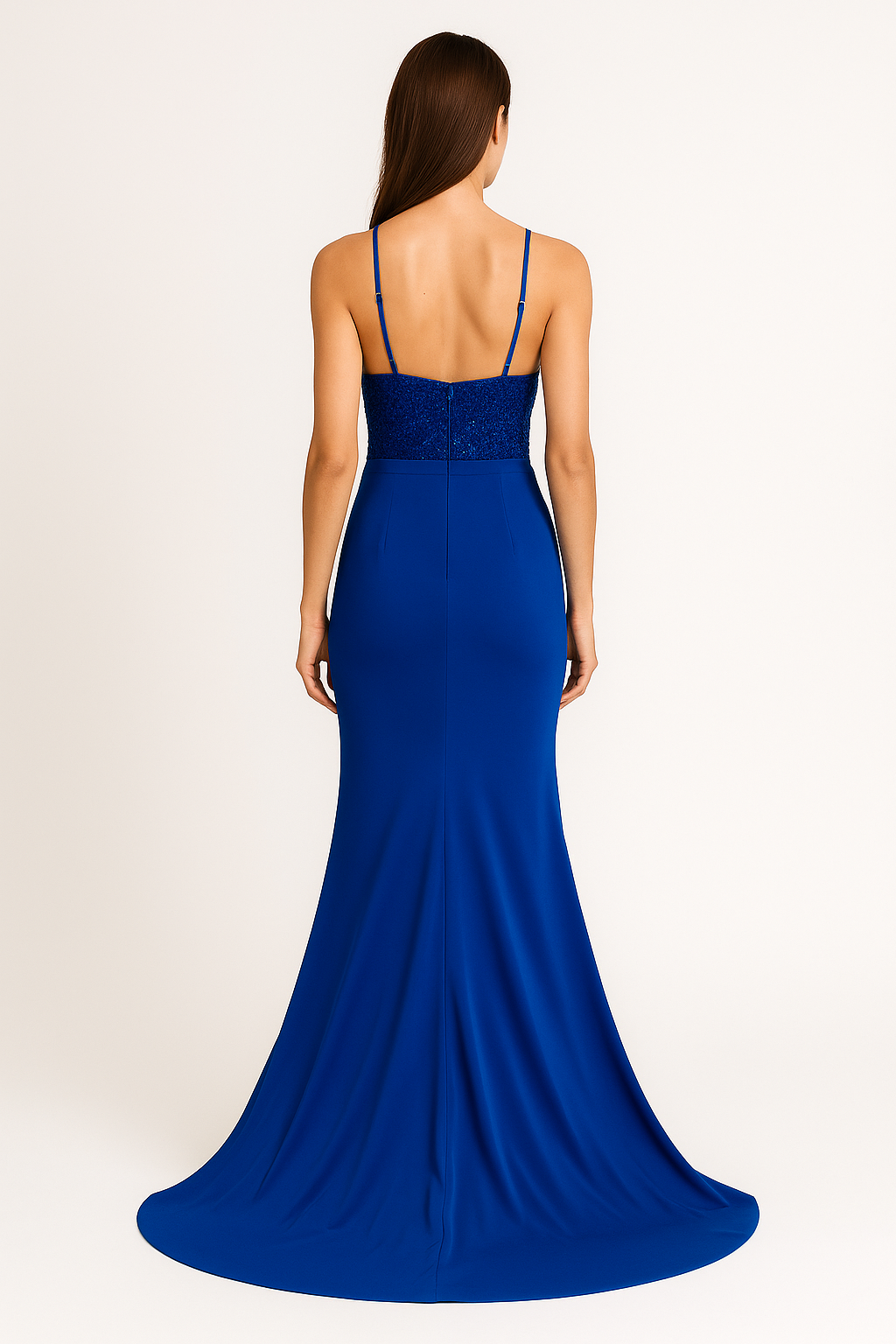 Ethereal Glow prom and elegant long dress royal blue with cut out