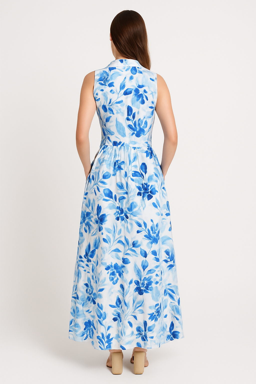 Elegant Blue Floral Maxi Dress – Coastal Chic Style