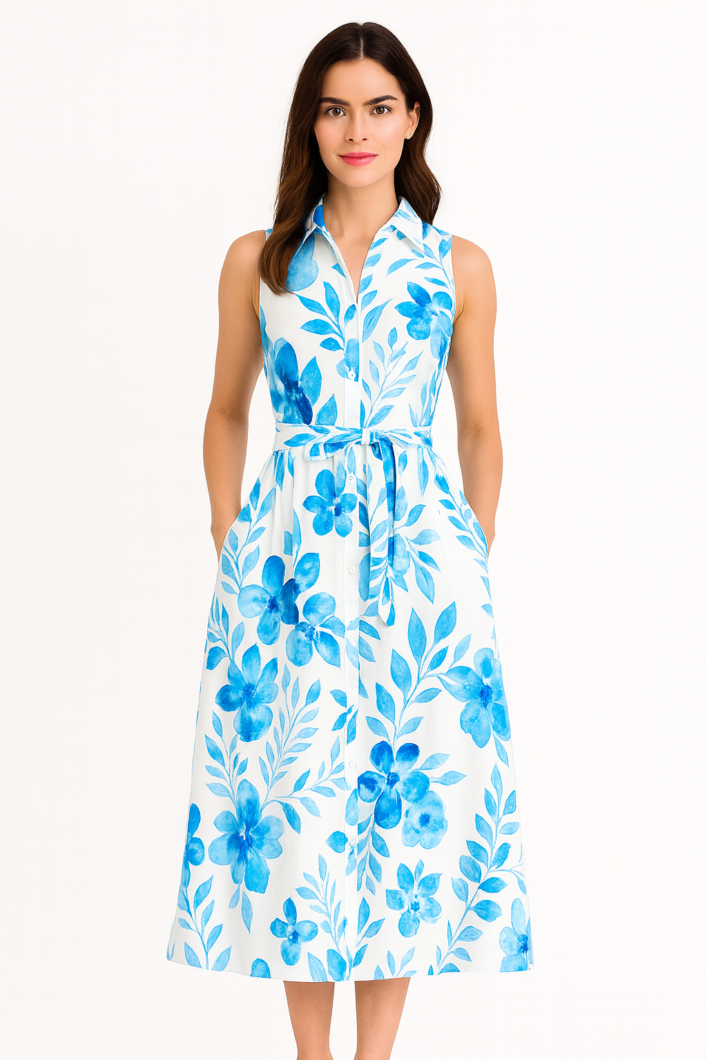 Elegant Blue Floral Maxi Dress – Coastal Chic Style