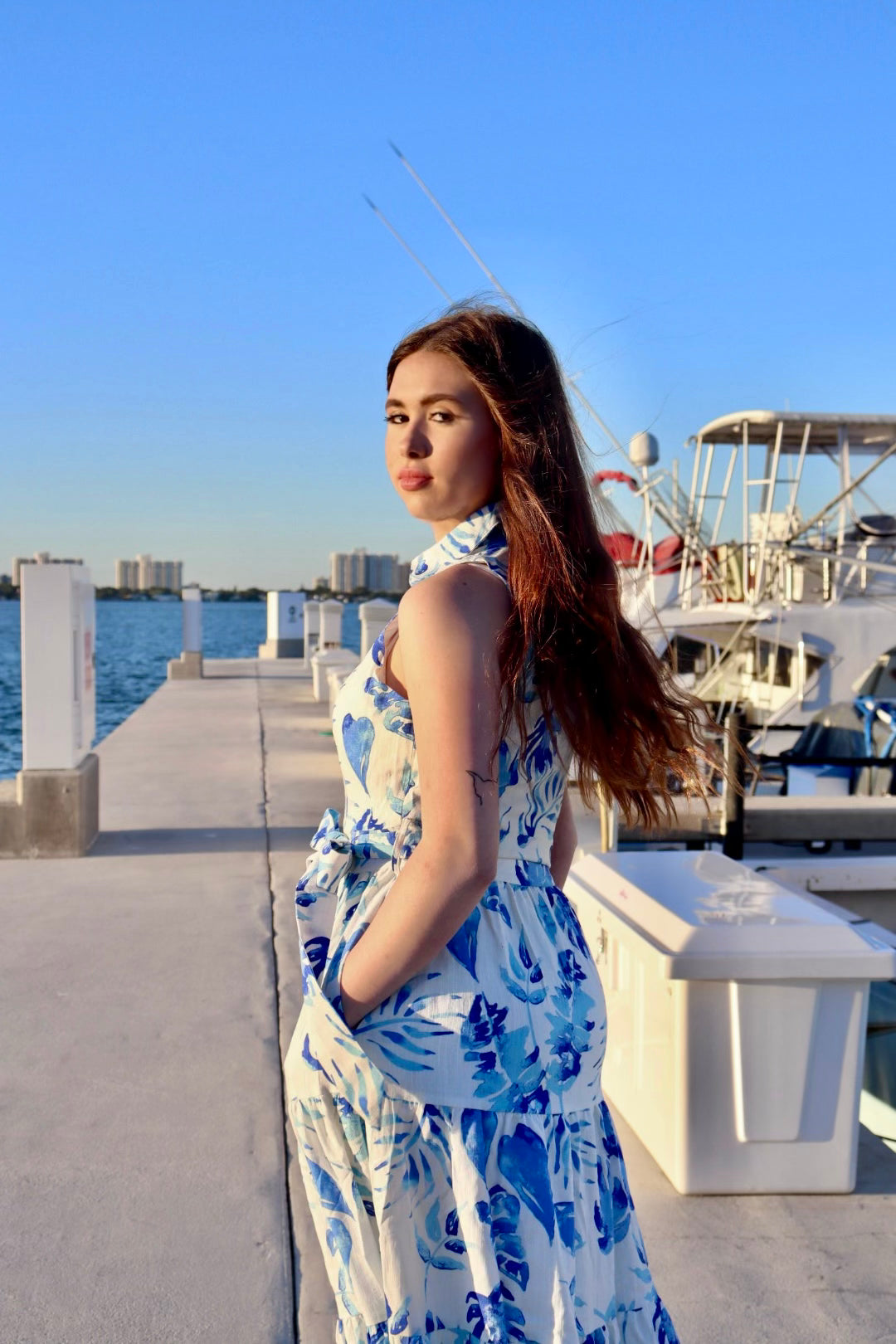 Elegant Blue Floral Maxi Dress – Coastal Chic Style