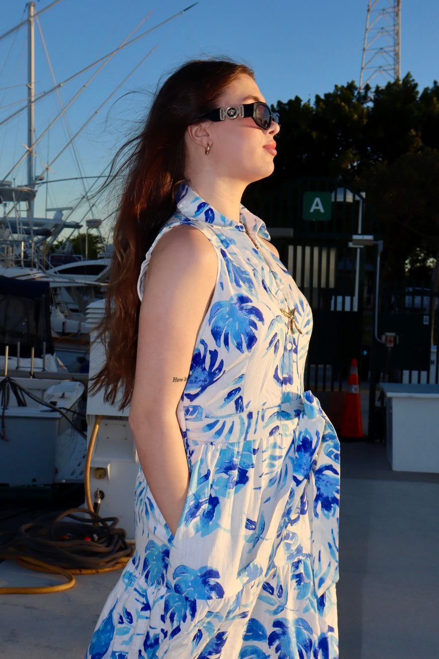 Elegant Blue Floral Maxi Dress – Coastal Chic Style