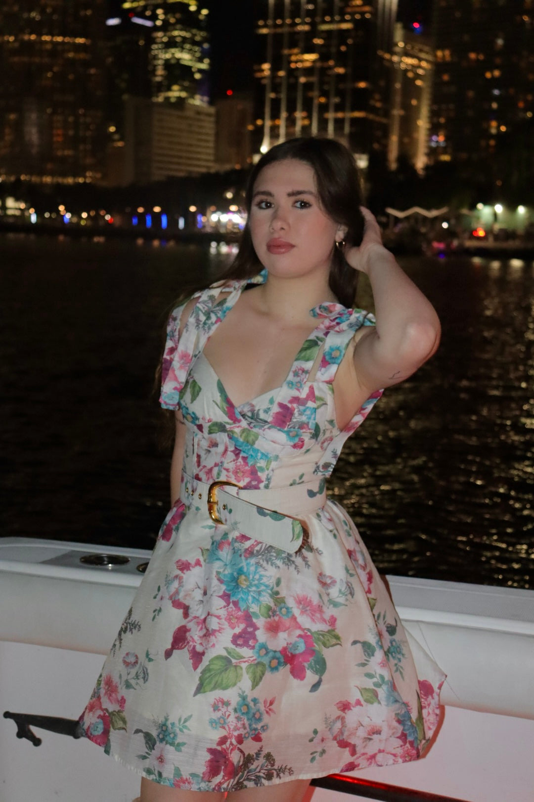 Midnight Blossom Backless Dress – Floral Elegance