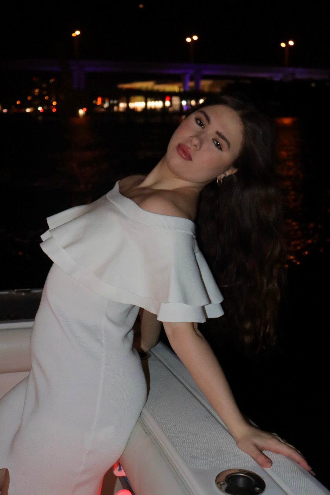 White Off-Shoulder Ruffle Gown – Timeless Elegance