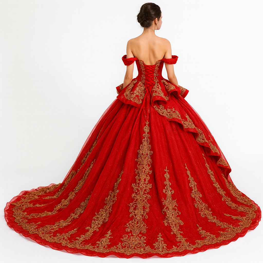 Imperial Elegance Red & Gold Ball Gown
