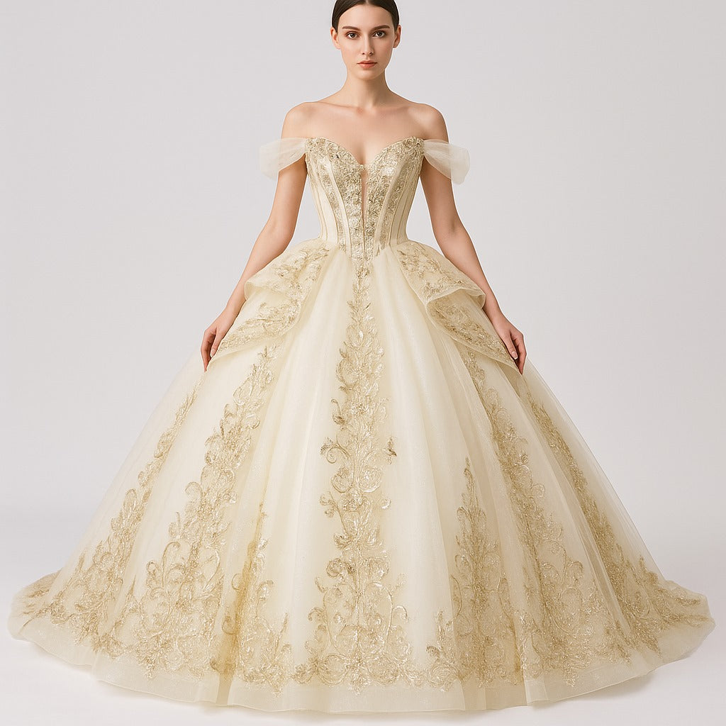 Golden Majesty Ball Gown – Regal Elegance