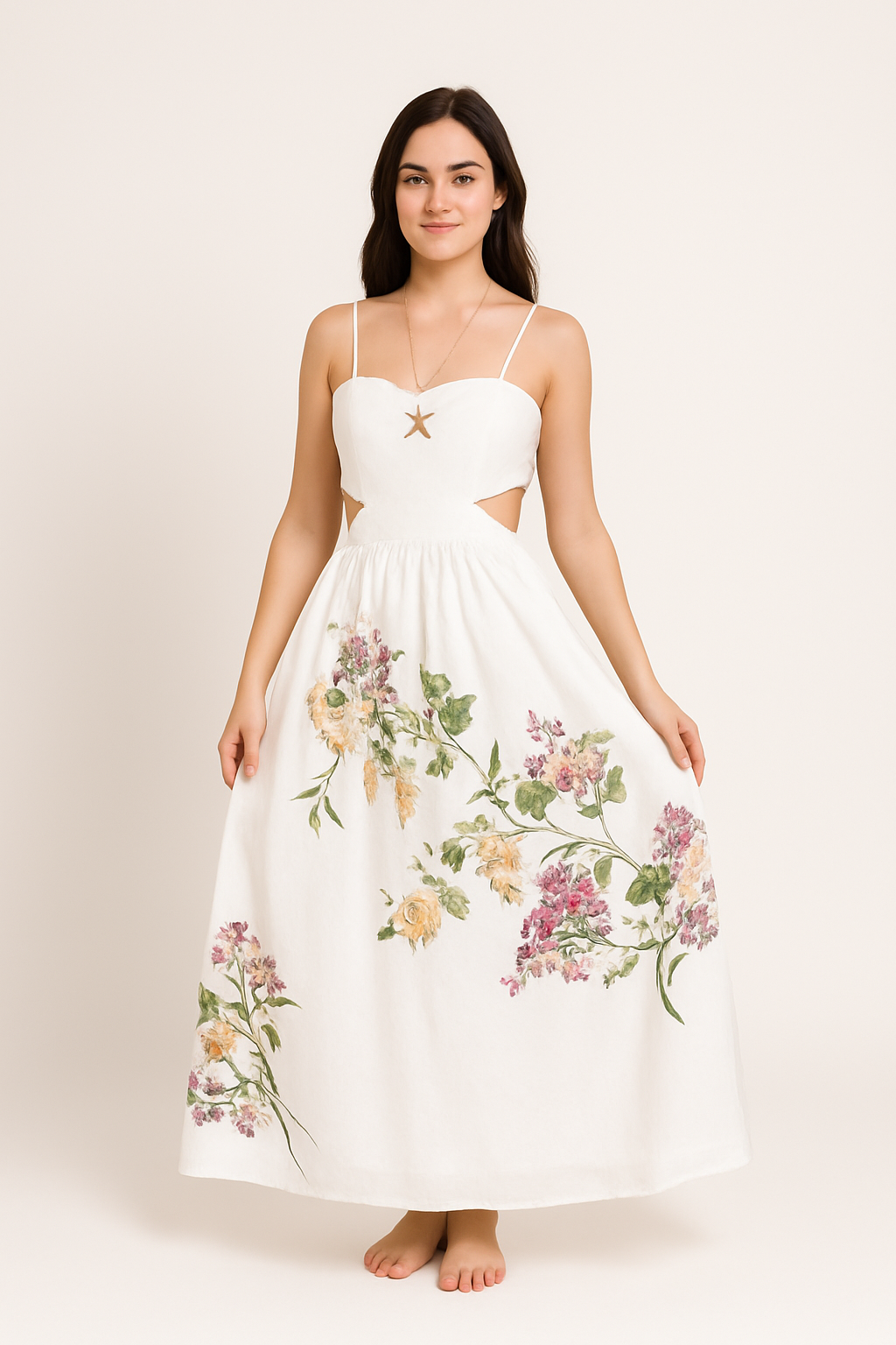 Ethereal Floral Strapless Maxi Dress – Effortless Elegance