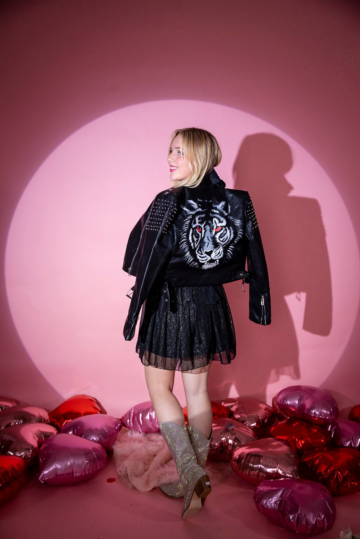 Leather Lion black unique jacket with silver hand made