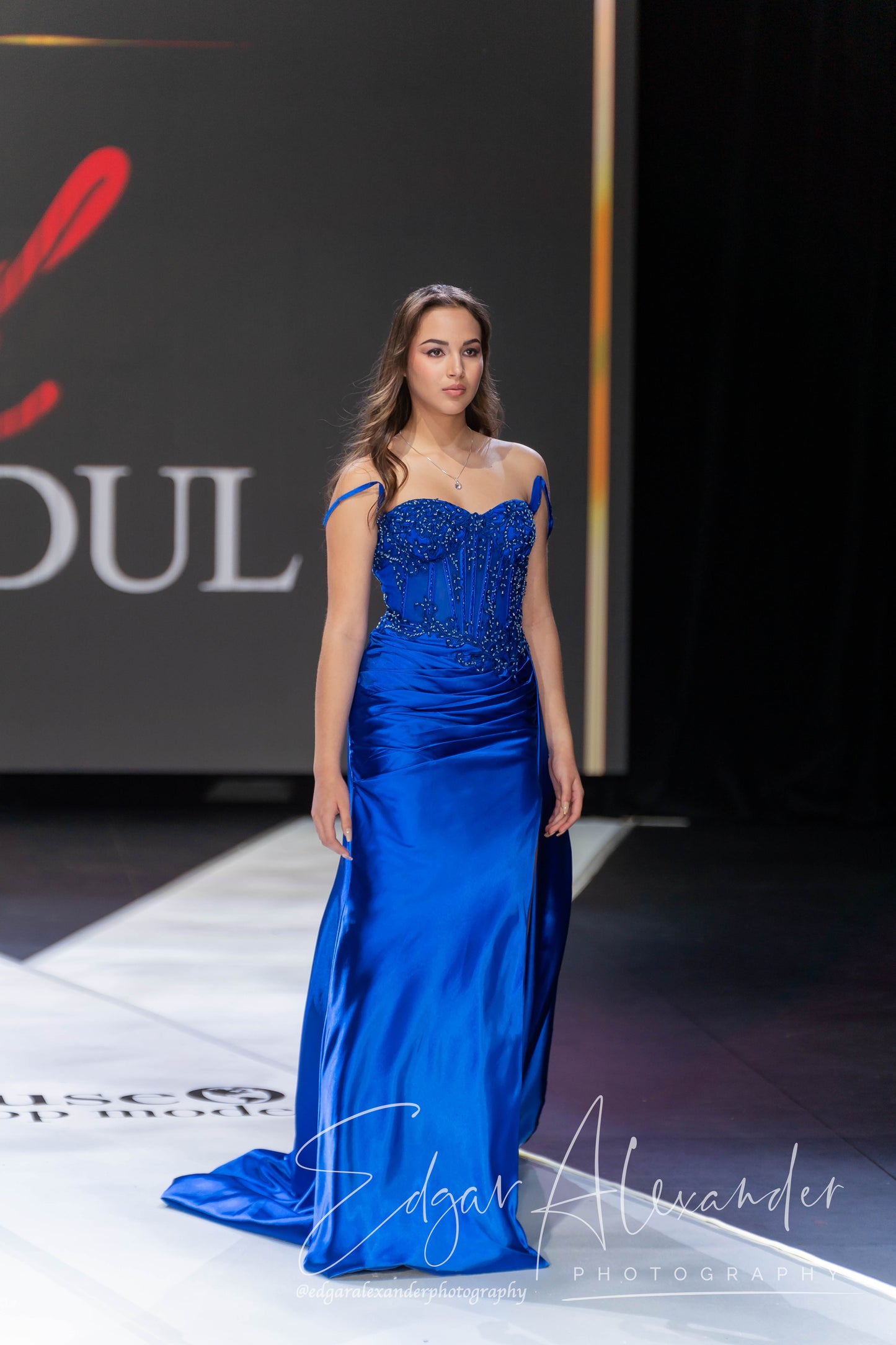 Luna prom and elegant long dress royal blue with stones and cut out