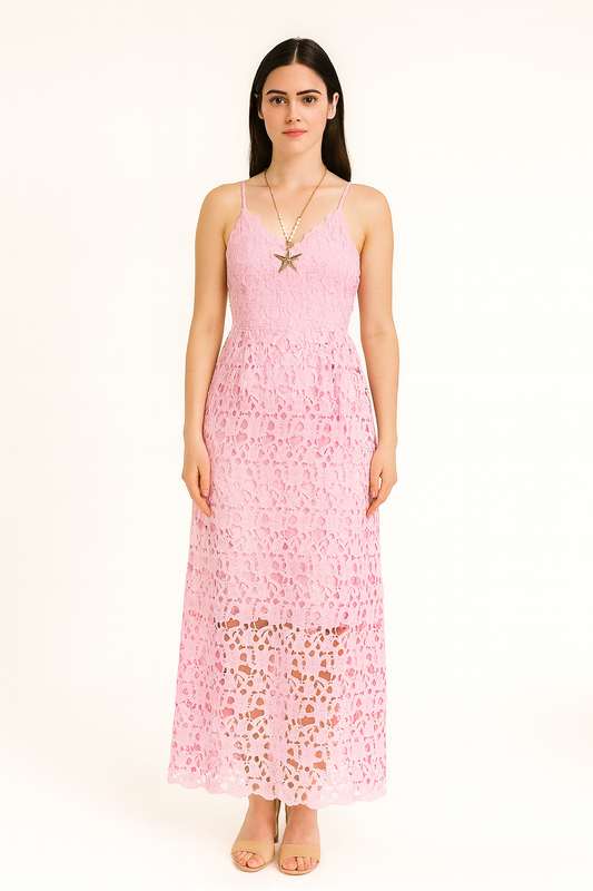 Blush Pink Lace Maxi Dress – Feminine & Elegant