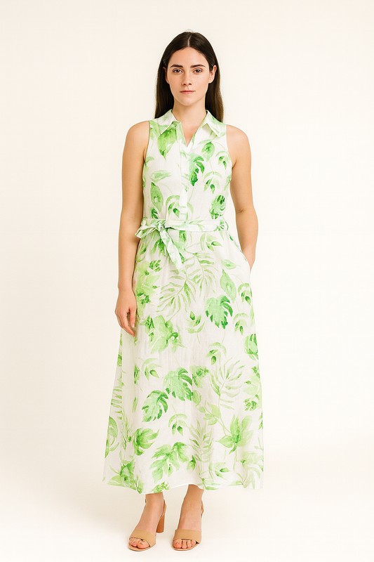 Elegant Green Floral Maxi Dress – Coastal Chic Style