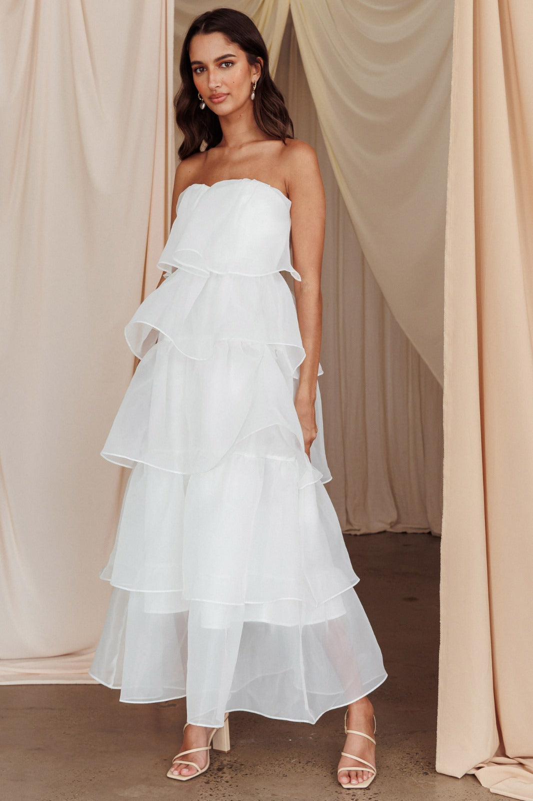 White flower long dress
