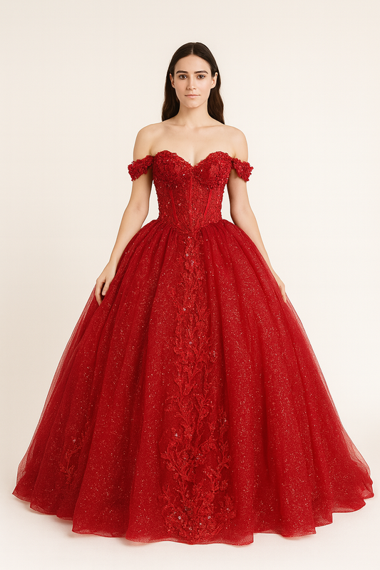Scarlet Majesty Ball Gown – Royal Elegance