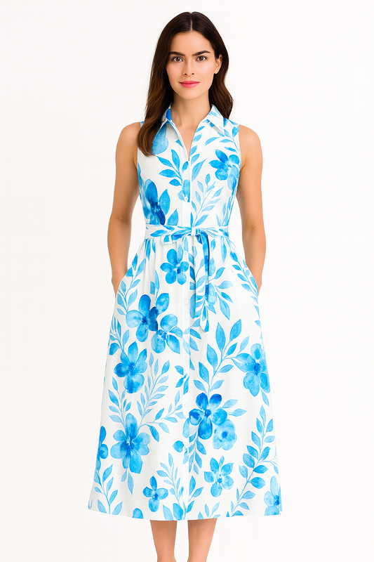 Elegant Blue Floral Maxi Dress – Coastal Chic Style