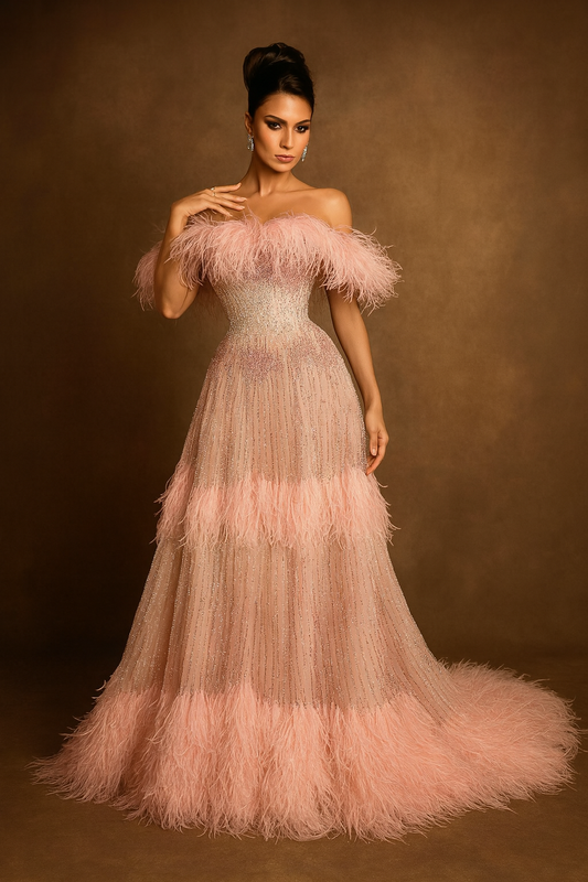 Celestial Rose – Sparkle & Feather Coutur
