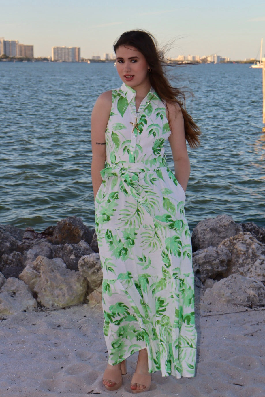 Elegant Blue Floral Maxi Dress – Coastal Chic Style