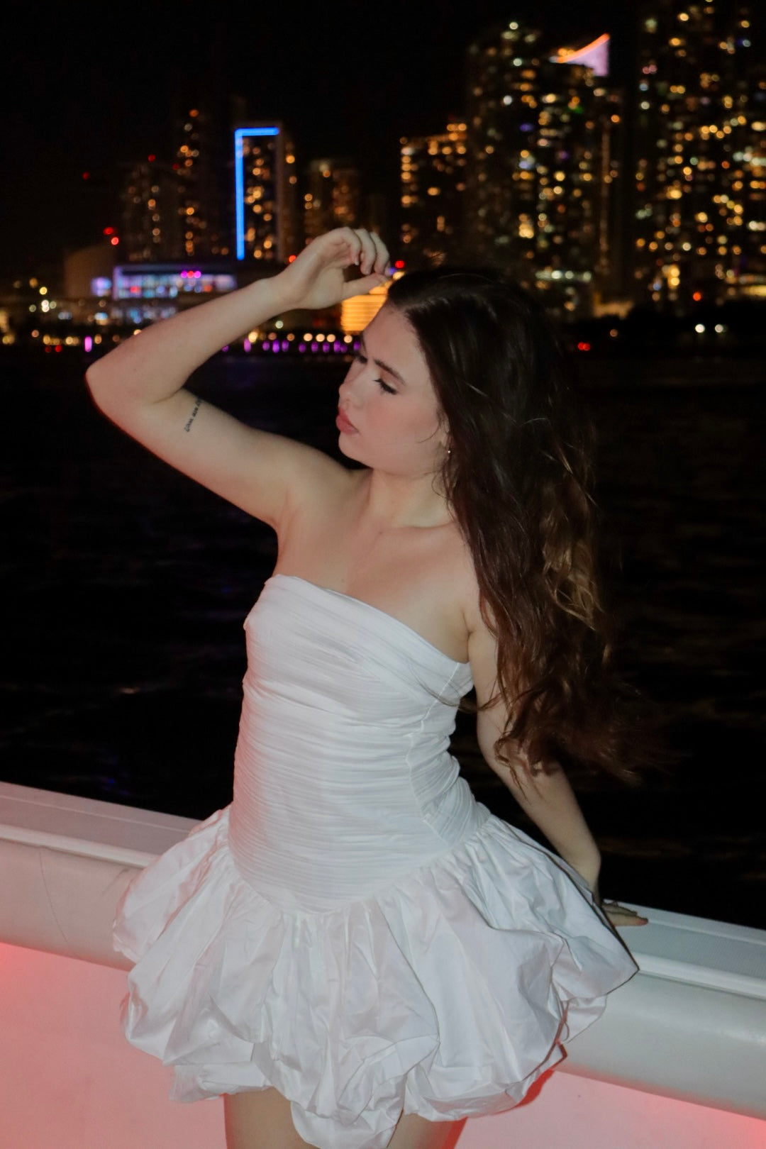 Midnight Elegance White Strapless Mini Dress – Chic & Playful