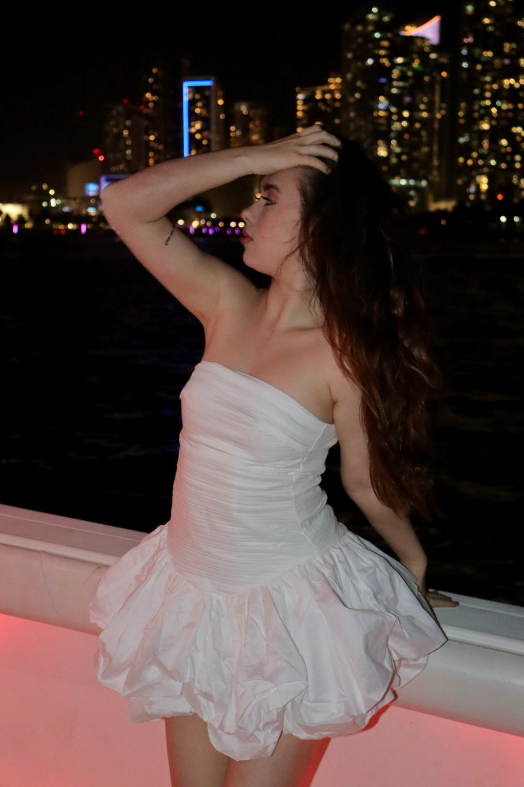 Midnight Elegance White Strapless Mini Dress – Chic & Playful