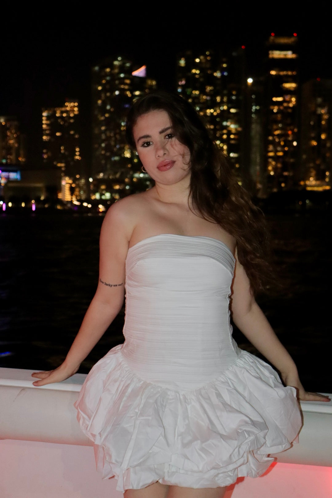 Midnight Elegance White Strapless Mini Dress – Chic & Playful