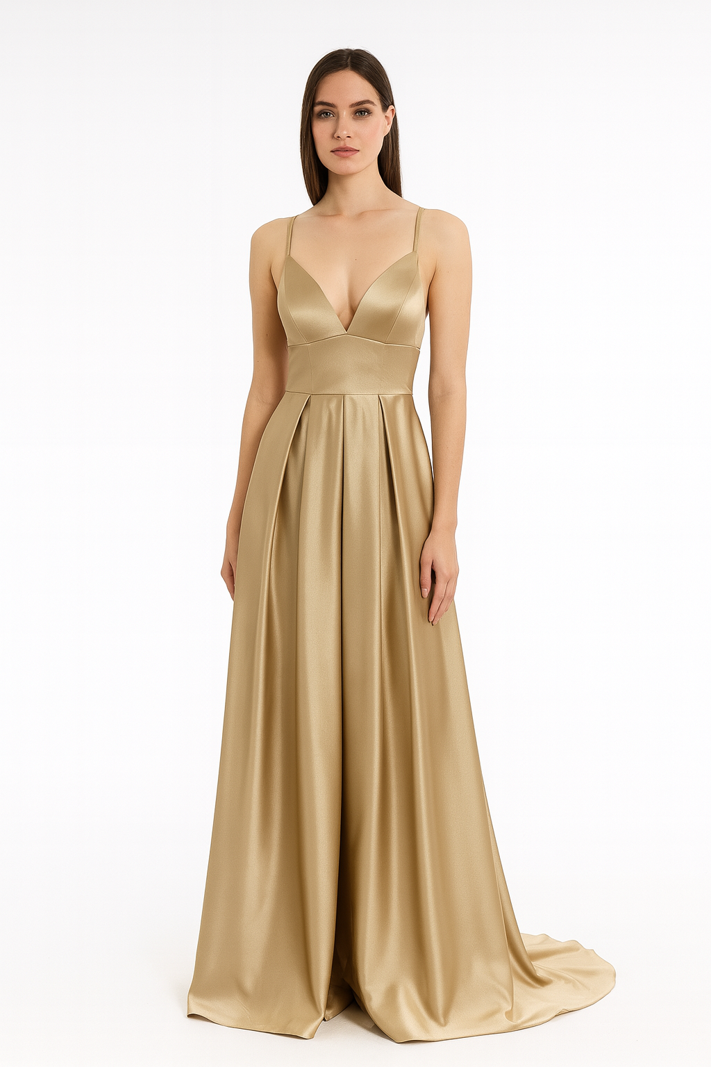 Golden Satin Evening Gown – Radiant Elegance