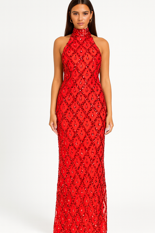 Scarlett red stone long dress